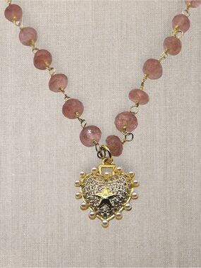 Hand Crafted Gold Heart & Star Pendant Necklace